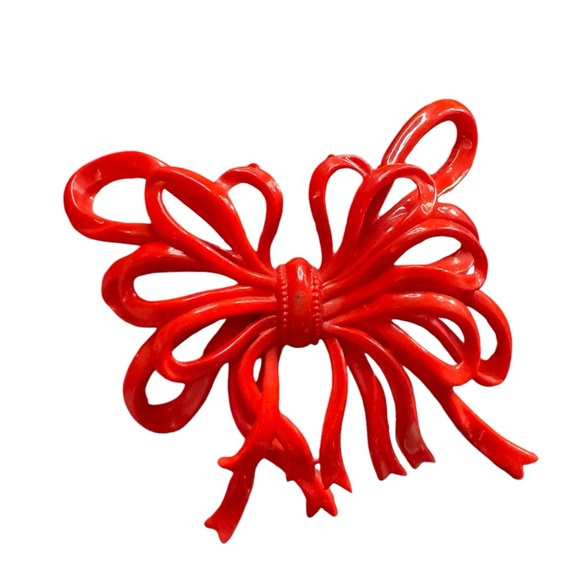 Antique early plastic celluloid colorful large RED BOW Brooch - Picture 2 of 4
